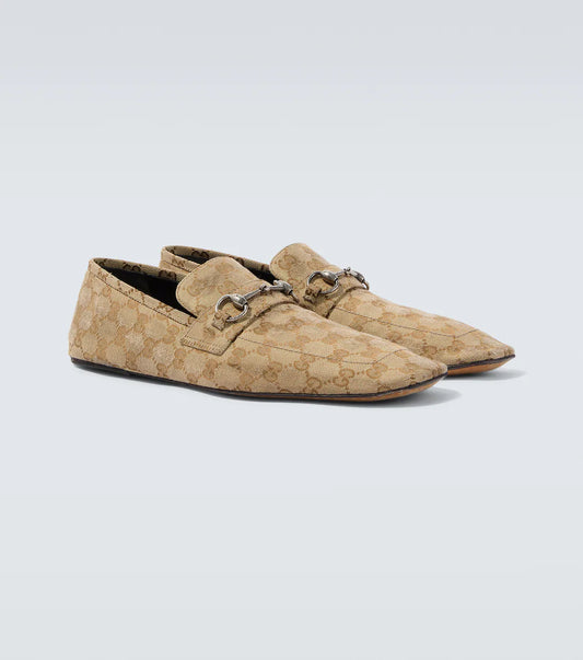 Horsebit GG Canvas distressed loafers