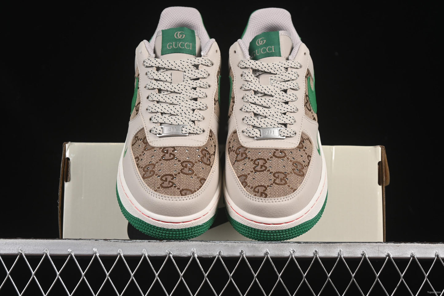 Nike Air Force 1 '07 Low Gucci Collaboration Grey Brown with Green Swoosh Casual Sneakers
