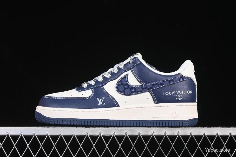 Nike Air Force 1 '07 Low LV Collaboration Navy Blue Cashew Flower Casual Sneakers