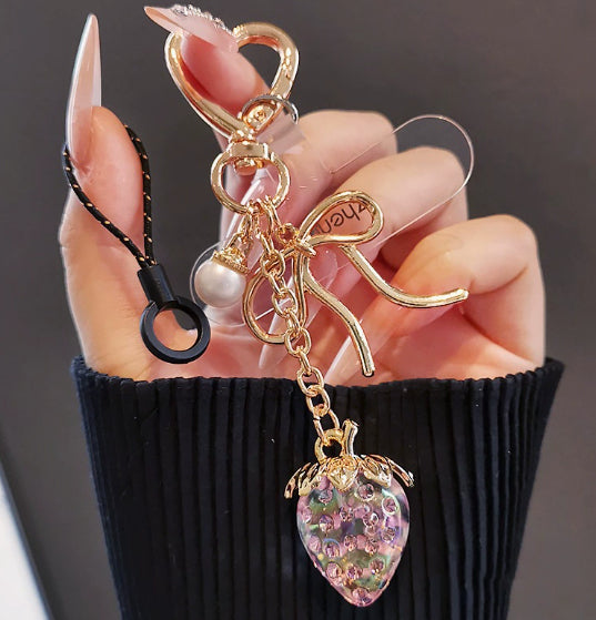 Fresh, Versatile Transparent Strawberry Phone Charmkeychain