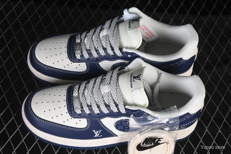 Nike Air Force 1 '07 Low LV Collaboration Navy Blue Cashew Flower Casual Sneakers