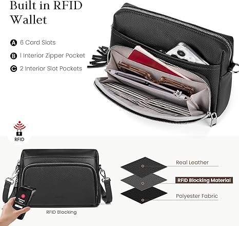 befen Genuine Leather Crossbody Purses for Women Small Crossbody Bags Purse with Built in RFID Blocking Wallet