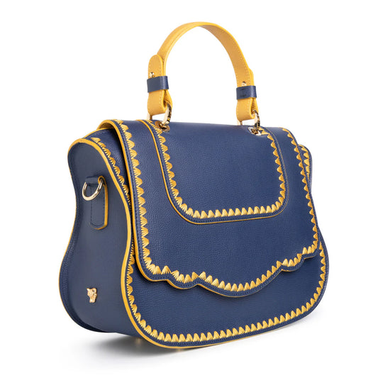 Audrey Handbag: Designer Satchel, Blue Leather
