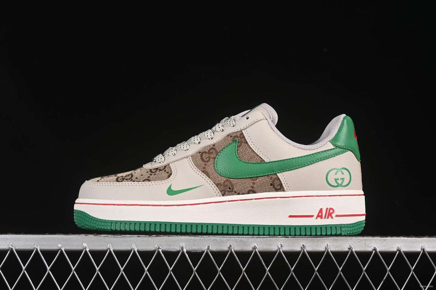 Nike Air Force 1 '07 Low Gucci Collaboration Grey Brown with Green Swoosh Casual Sneakers