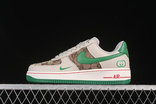 Nike Air Force 1 '07 Low Gucci Collaboration Grey Brown with Green Swoosh Casual Sneakers
