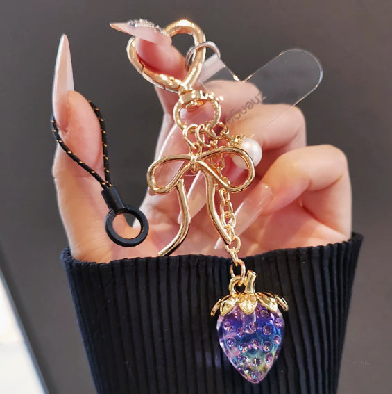 Fresh, Versatile Transparent Strawberry Phone Charmkeychain