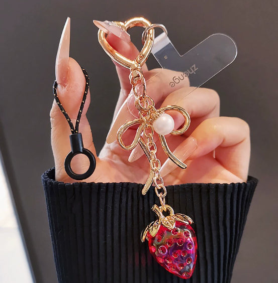Fresh, Versatile Transparent Strawberry Phone Charmkeychain