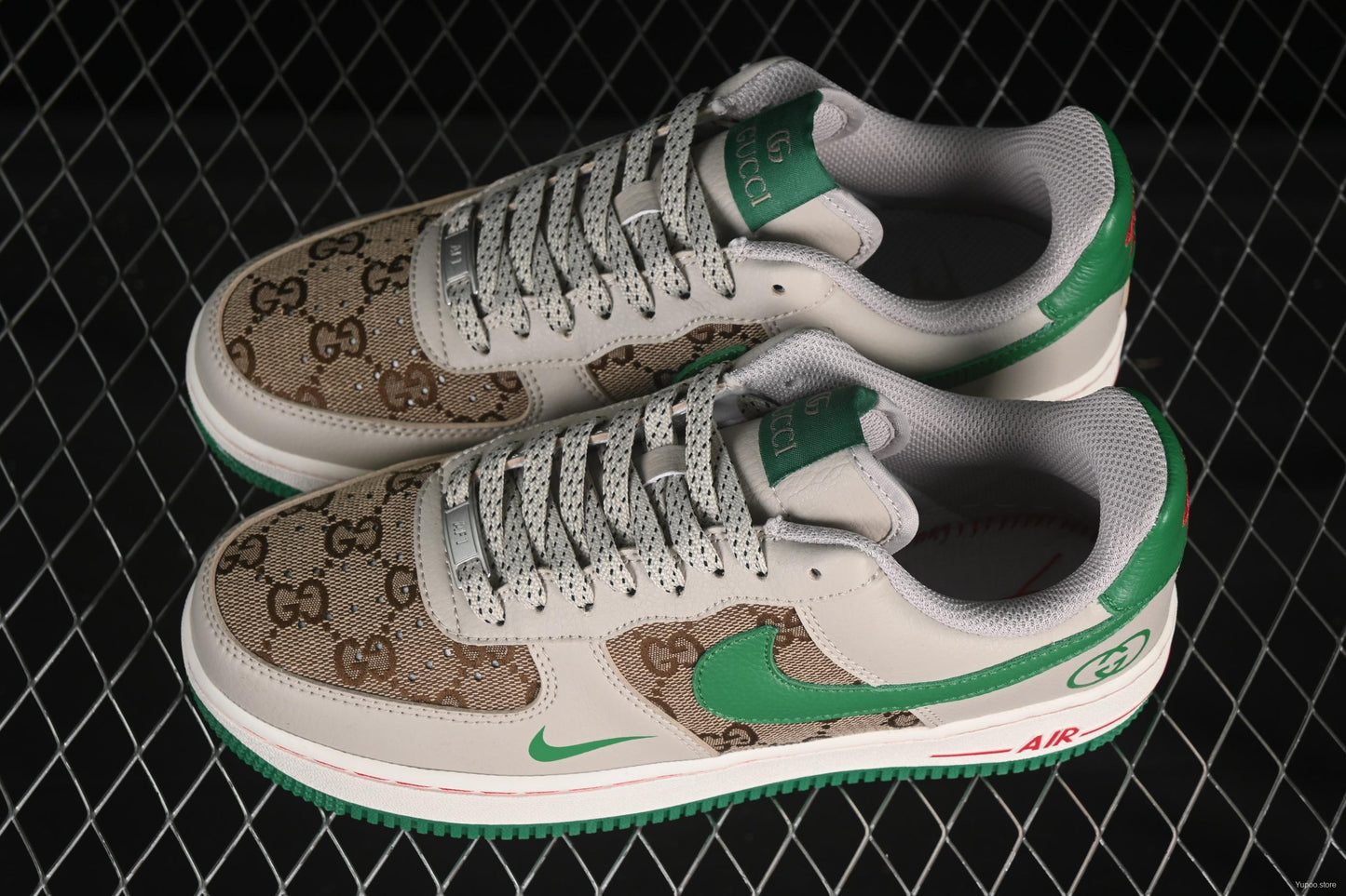 Nike Air Force 1 '07 Low Gucci Collaboration Grey Brown with Green Swoosh Casual Sneakers